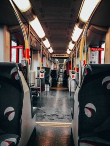 inside a charter bus